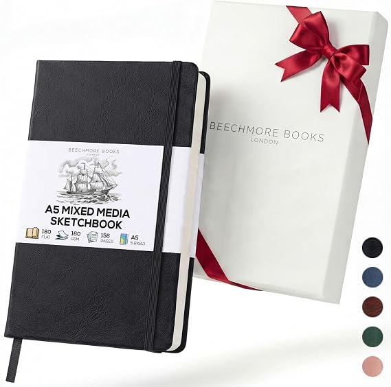 Beechmore Books A5 5.8x8.3 Mixed Media Sketchbook 160 GSM/98LB, Gift Box