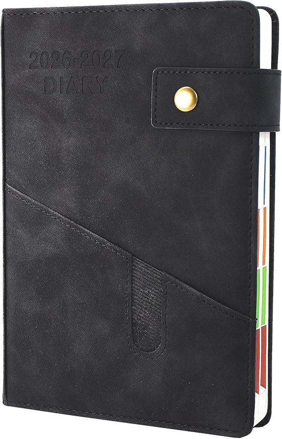 Academic Diary 2026-2027 A5 Page A Day,Productivity Daily Planner from Jul 2026 to Jun 2027 With Monthly Tabs, and Colorful Side Panels (8.5x5.9 inch)-Black