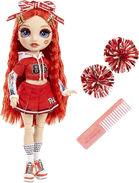 Rainbow High Cheer Ruby Anderson Red Cheerleader Fashion Doll with 2 Pom Poms and Doll Accessories, Great Gift for Kids 6-12 Years Old