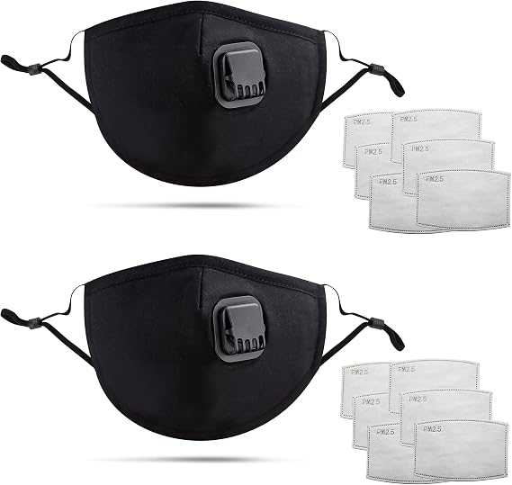 Face Masks - Breathable Face Masks with Filter - Cotton Face Mask –Reusable Face Mask with Adjustable Ear Straps and Nose Wire – with Valve and Replaceable filters