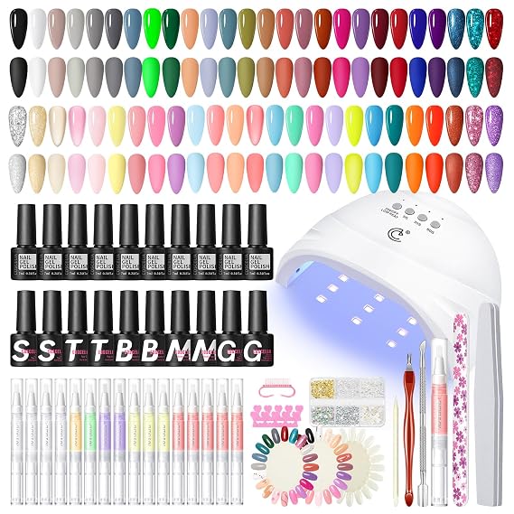 COSCELIA 73pc Gel Nail Polish Kit with U V light and 16 pcs Cuticle Oil Pens Bulk for Nails