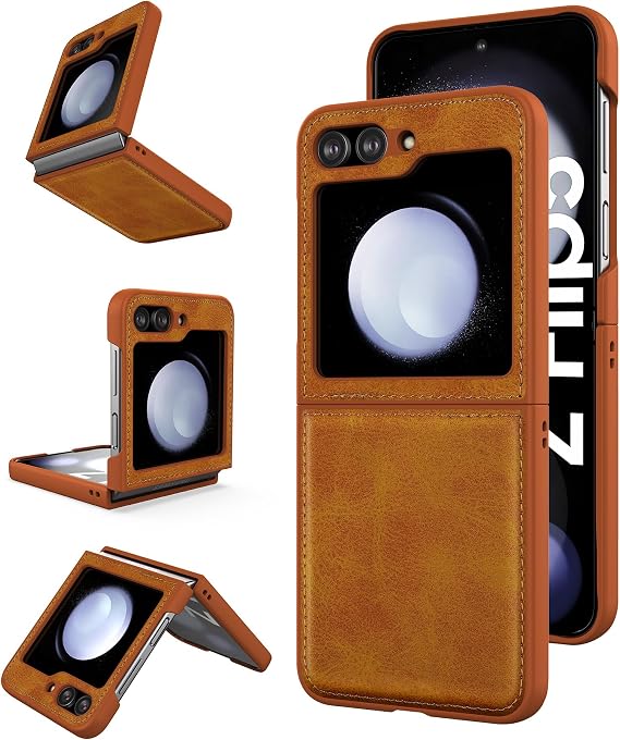 Foluu for Samsung Galaxy Z Flip 5 5G Case, Leather Case, PU Leather + Hard PC Shell Ultra Thin Slim Durable Protective Phone Case Cover for Samsung Galaxy Z Flip5 5G 2023 (Yellow)
