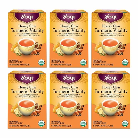 Yogi Tea Honey Chai Turmeric Vitality Tea - 16 Tea Bags per Pack (6 Packs) - Organic Tea to Support Overall Health - Includes Cinnamon Bark, Turmeric Root, Cardamom Pod, Ginger Root & More