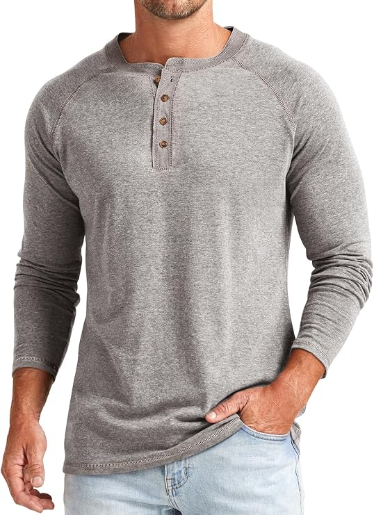 Henley Shirts for Men Long Sleeve Button Lightweight Casual Shirts | Men's T Shirts Pullover Basic Tees,Classic Vintage Henley Design with 4 Button Placket,Raglan Sleeve Design