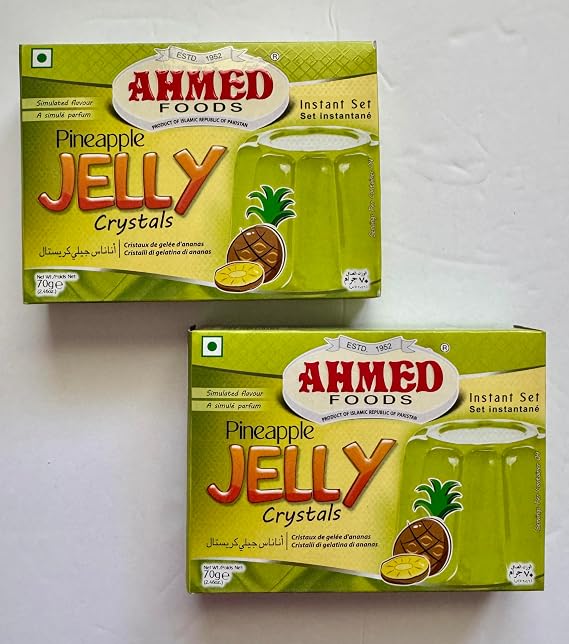 Ahmed Foods Pineapple Jelly Crystals, Instant Set Jello 70g (2 Packs) - Certified Halal