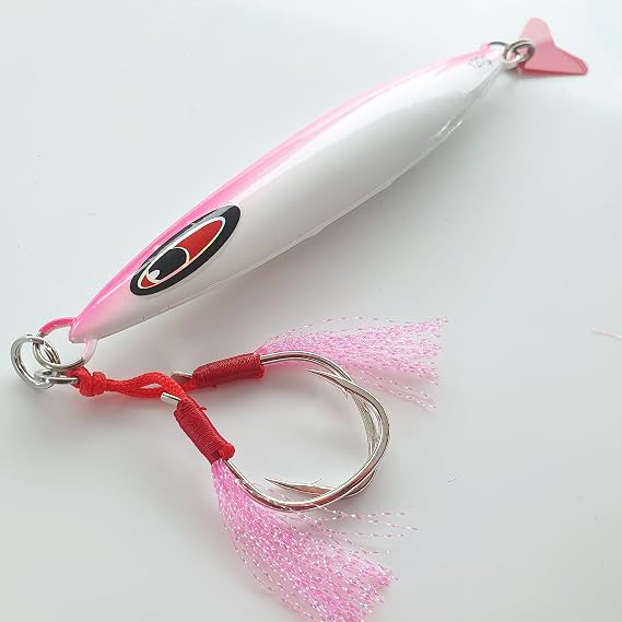 Slow Fall Pitch Jigs Backbone Rigged | Luminous Metal Jigging Lures for Bass, Cod, Snapper | Double Assist Hooks | Saltwater Offshore Fishing