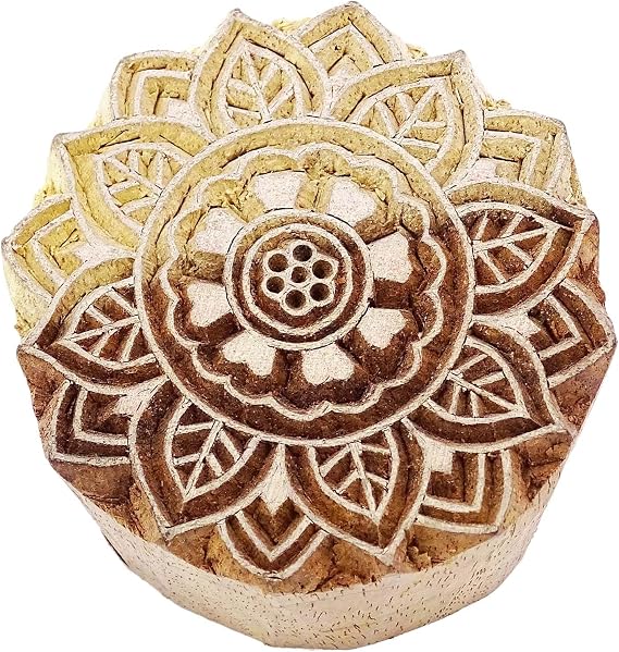Knitwit Hand Carved Sun Stamp Brown Wooden Textile Stamp Indian Printing New Block Art