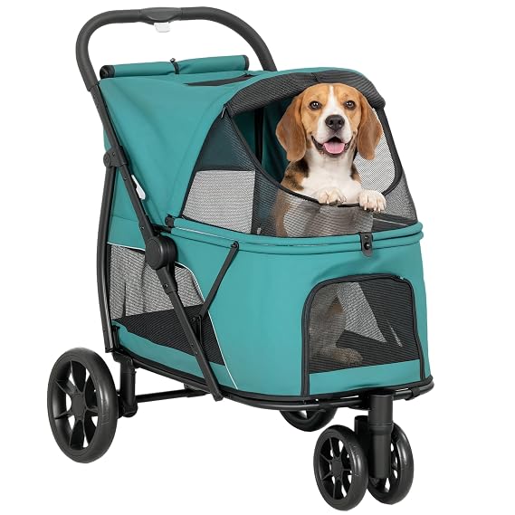 PawHut 3 Wheel Pet Stroller for Medium Dogs Cats up to 44 lbs Dark Green