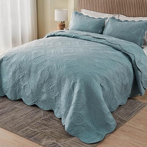 Kingnex Oversized King Bedspreads 128x120 Ultrasonic Quilted Blue