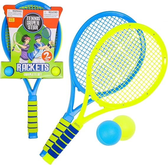 2pc Toy Sports Tennis Racket Kids Playset with Tennis Balls, Kid Games (2 Colors)