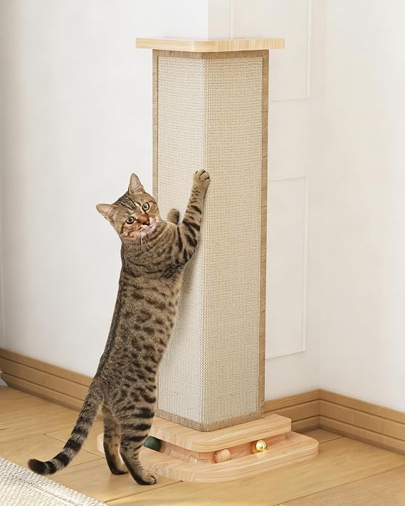 Couch Corner Cat Scratcher with Track Balls, 25'' Cat Scratching Post for 90 Furniture Sofa, Replaceable Sisal Scratch Pad for Wall Furniture Protector