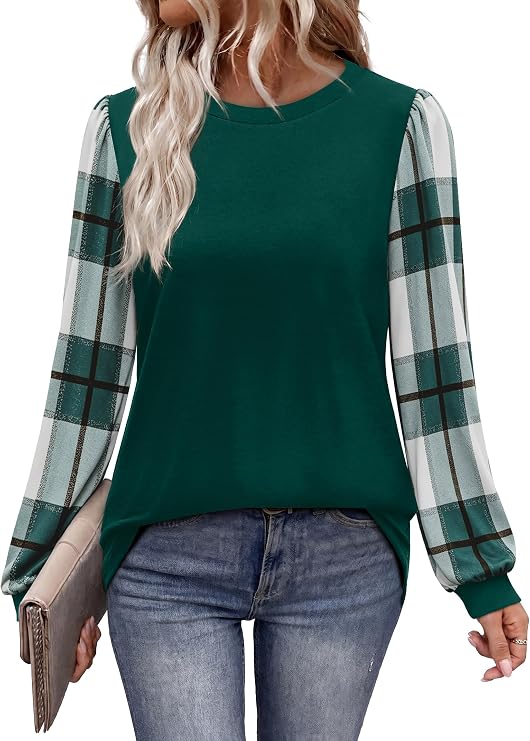 WIHOLL Long Sleeve Shirts for Women Fall Fashion Tops Trendy Color Block