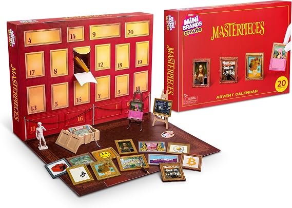 Mini Brands Mini Masterpieces Advent Calendar Series 1 by ZURU Contains 20 Surprises Including 14 Artwork Pieces, 1 Statues, and 5 Accessories, Designed for Teen Collectors