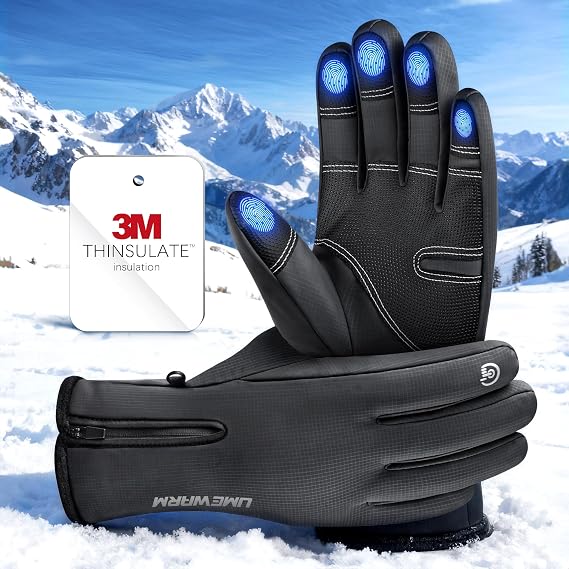 Winter Gloves Men Women Made with 3M Insulation,20F GEANI-TEXTM Waterproof Ski Gloves for Cold Weather, 5-Layer Thermal Snow Gloves, 10 Touchscreen Fingers Snowboard Gloves for Cycling, Hiking