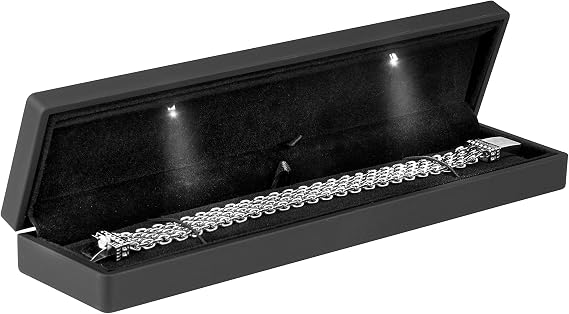 Noble Bracelet Box with LED Light - Unique Necklace Chain Bracelet Display Case Jewelry Box with Velvet Interior (Black)