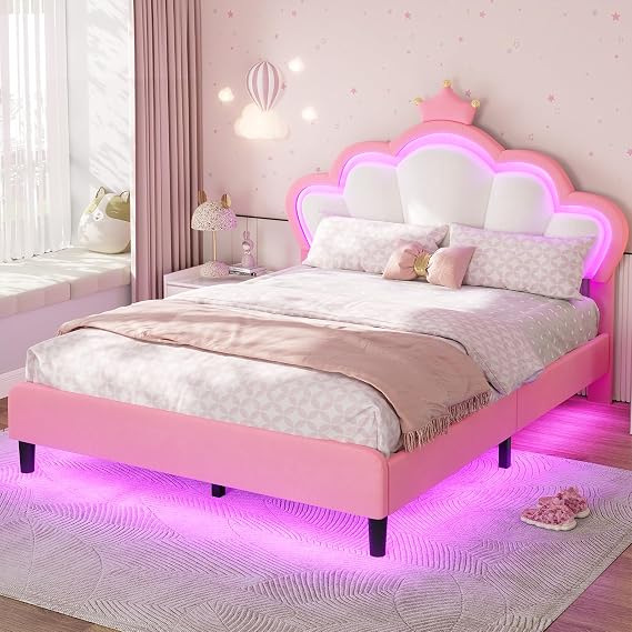 ADORNEVE Princess Bed Full Size with Adjustable Chic Double Shell Headboard