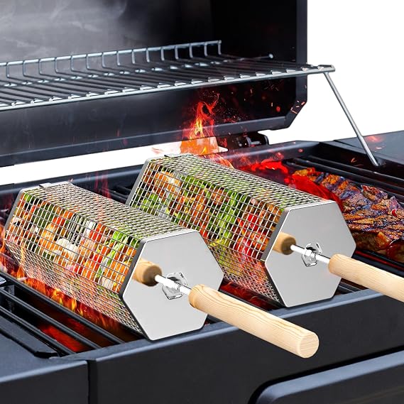 Rolling Grill Basket, Grilling Accessories, Outdoor Camping, Gifts for Men