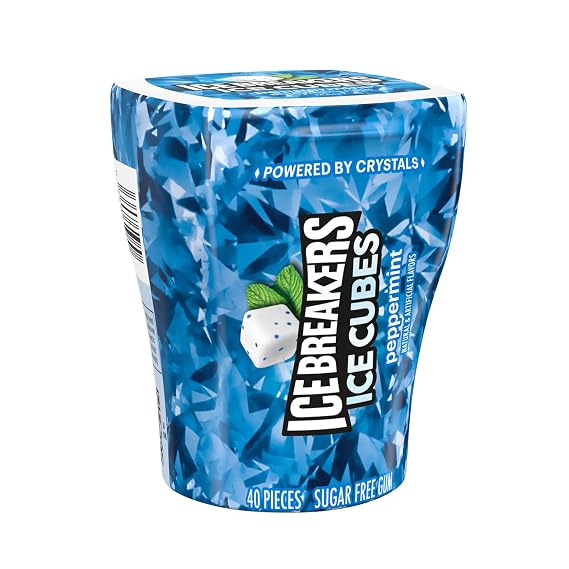 Ice Breakers, Ice Cubes Peppermint Sugar Free Chewing Gum Bottle, 3.2 Ounce, 40 Count