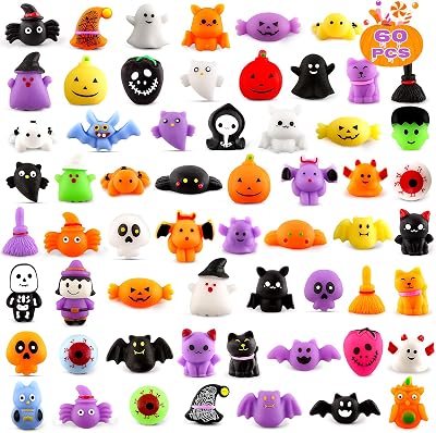 Halloween Party Favors for Kids-60PCS Halloween Squishy Toys,Mini Mochi Squishies Toys,Halloween Goodie Bag Stuffers,Trick or Treat Giveaways,School Classroom Prizes Gifts for Kids