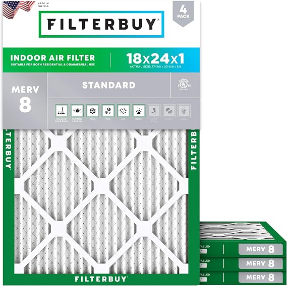 Filterbuy 18x24x1 Air Filter MERV 8 Dust & Allergy Defense (4-Pack)