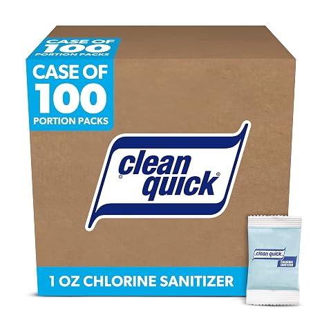Clean Quick Professional Bulk Powdered Chlorine Dish Sanitizer for Commercial Use, 1 oz. Packets (Case of 100)