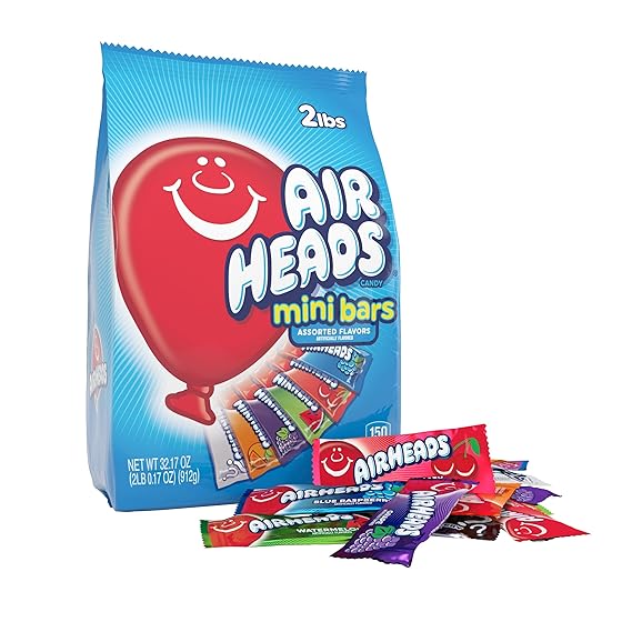 Airheads Mini Candy Bars, Assorted Taffy Variety Pack, 80 Count Bag