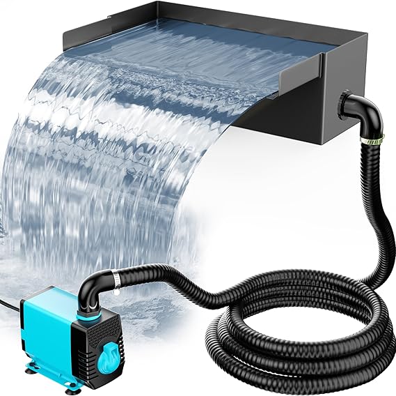 POPOSOAP Pond Waterfall Spillway with Pump Kit, 304 Stainless Steel Pond Waterfall, Pond Spillway with 9.8FT Corrugated Tubing for Garden,Water Features (8)-P42