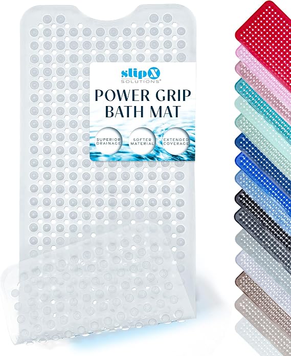 SlipX Solutions Power Grip Bathtub Safety Mat | Precision Grip Technology for Longer, Stronger, Softer Wet Surface Protection | Transparent 39x16