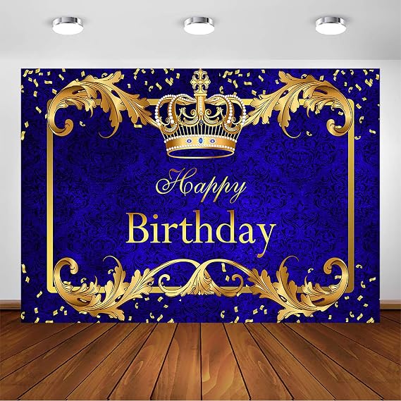 Avezano Prince Birthday Party Backdrop for Boy's Royal Blue and Gold King Crown Party Decoration Photography Background Royal Little Prince Happy Birthday Party Banner Photoshoot (7x5ft)