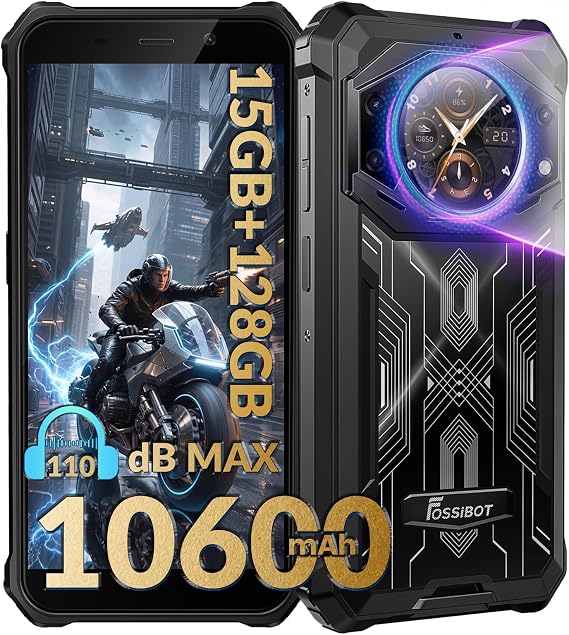 FOSSIBOT F101 Pro Rugged Phone Unlocked(2026), Dual Screen 10600mAh Battery 15GB+128GB/1TB Cell Phone, MTK 8788 Processor Android Smartphone, 5.45 FHD+24MP/IP68/IP69K/4GDual SIM/NFC (128GB-Orange)