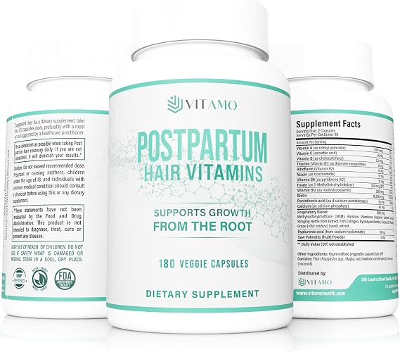 Vitamo Postpartum Hair Loss Vitamins for Women | Postnatal Hair Growth with Hyaluronic Acid, B-Complex, Biotin, Collagen & Keratin | Advanced Hair, Skin & Nails Supplement | 180 Capsules