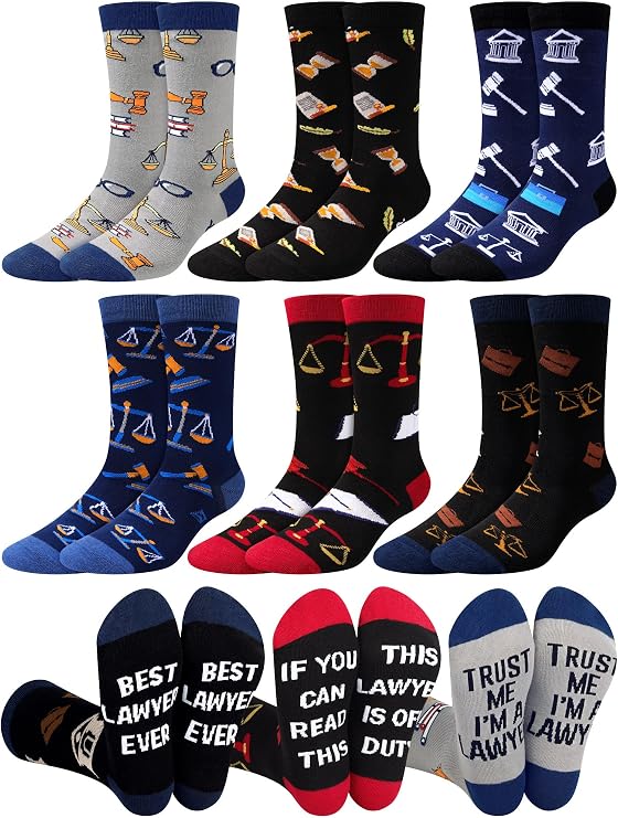 Eurzom 6 Pairs Funny Lawyer Socks for Men Novelty Law Student Gifts