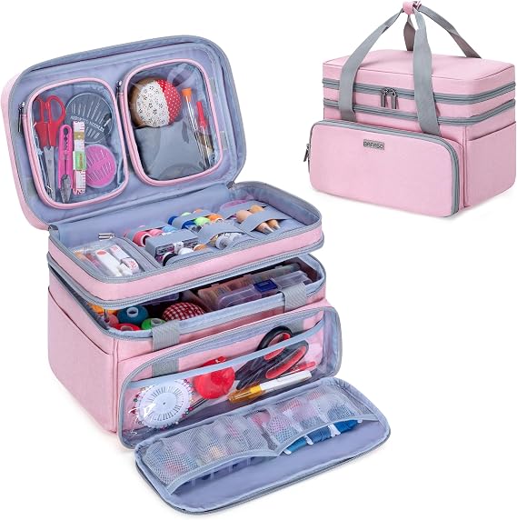 BAFASO Double Layer Sewing Accessories Organizer, Pink
