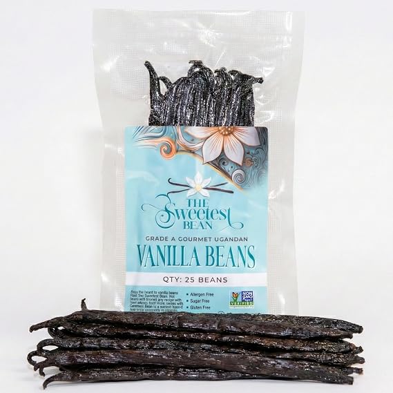 Grade A Fresh & Plump Ugandan Vanilla Beans for Baking & Extracts - 25 Pack