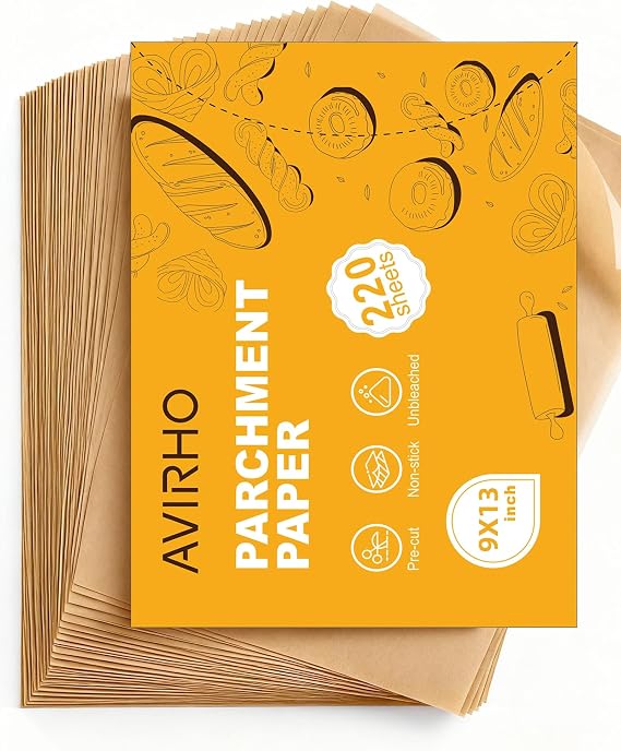 220 Count Unbleached Parchment Paper Sheets, 9x13 Inch Precut Baking Paper for Quarter Sheet Pan, Non-Stick & Greaseproof, Heat Resistant 450F for Toaster Oven, Air Fryer