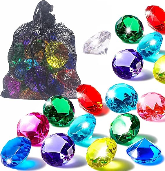 20PCS Diving Gems Pool Toys,Colorful Diamonds,Treasure Gems | Underwater Swim Training,Pirate Treasure Hunt,Sensory Bin Fillers,Summer Water Pool Game Set