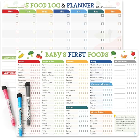 POCAZONE Baby First Foods Tracker Magnets, 2 Pack 101 Foods & Meal Planner