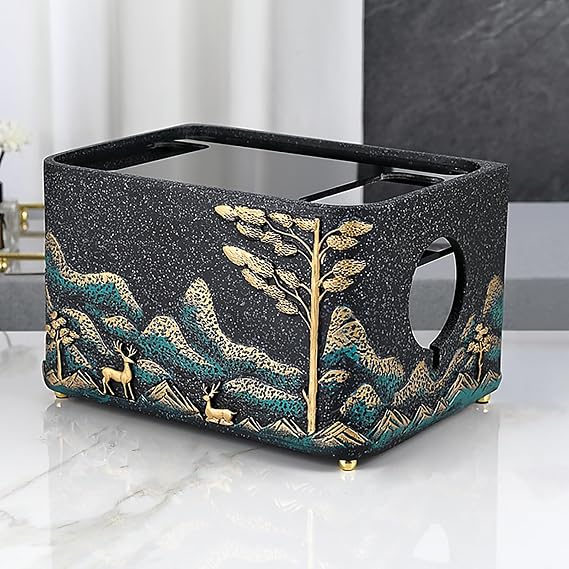 WiFi Box Retro Resin Router Box and Modem Storage Box, WiFi Router Storage Cabinet Double-Layer WiFi Box Hider, WiFi Box Hider Router Protector(Black,26.5 * 18.5 * 16.8cm/10 * 7 * 6.6in)