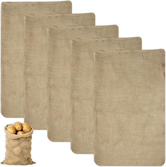 BATTIPAW 5PCS Hessian Sack, 100 x 60 cm Large Reusable Hessian Jute Bags Potato Sacks for Vegetable Storage Bag, Breathable Natural Fiber Storage Bags for Potatoes Onions Beans Root