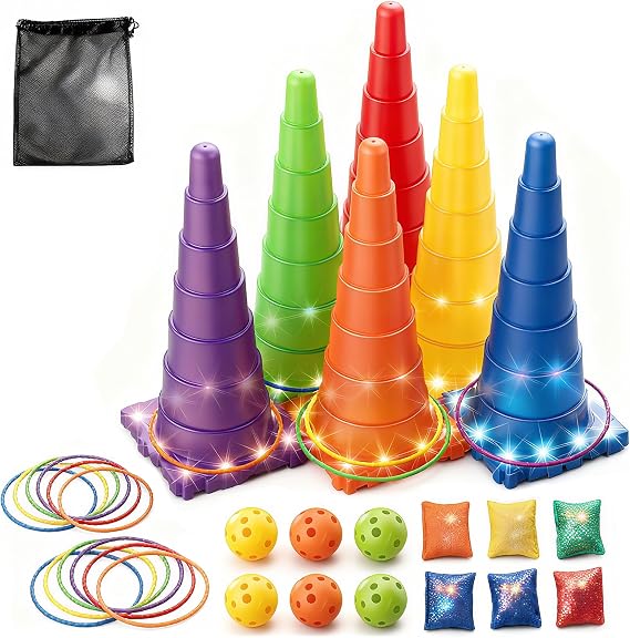 Light Up Throwing Games, Children's Party Ring Toss Game, Varied Gameplay, Outdoor, Bean Bag Toss, Garden Games