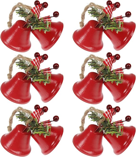 Tinsow 6 Pcs Red Christmas Bells, Tree Hanging Ornament Metal Jingle Bells for Christmas Holiday Decoration (6, Red)