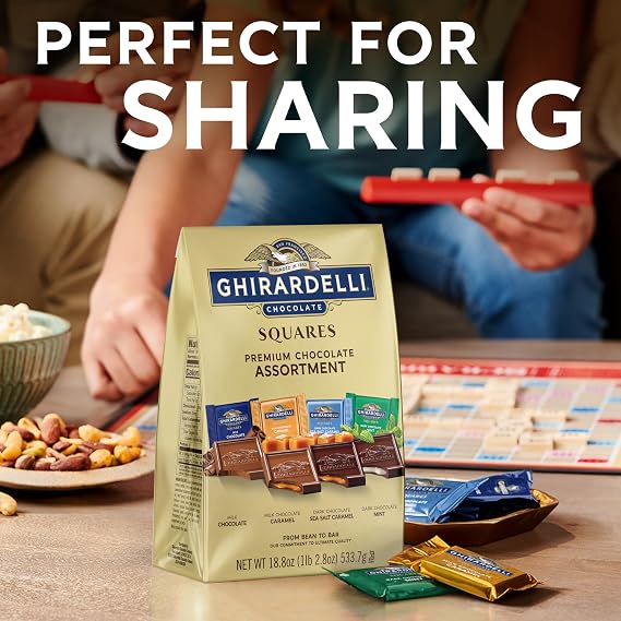 GHIRARDELLI Premium Chocolate Assortment SQUARES, 5.3 oz Bag Variety of Individually Wrapped Milk, Dark, and Mint Chocolates