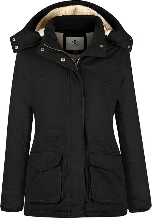 WenVen Women's Winter Warm Sherpa Lined Jacket Heavy Parka Coat with Hood | Wind Protection for Head & Neck,Soft Sherpa Lined,smooth metal zipper and outer snap placket