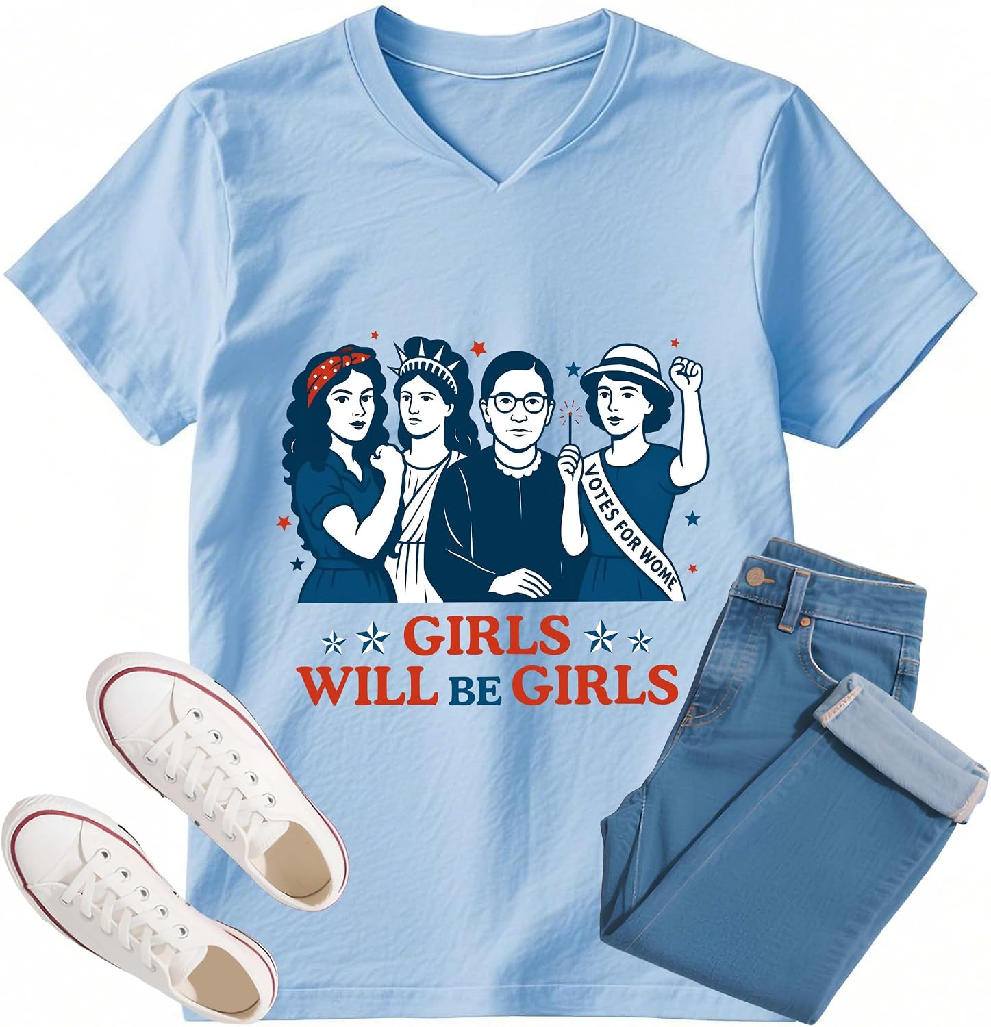 Girls Will Be Girls 4th of July Shirt Graphic Tees for Women Graphic Tees for Feminist Women