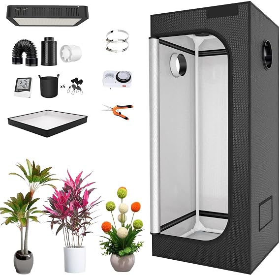 Grow Tent Kit - 100W Indoor Cultivation Set with Dimmable LED Grow Lights, 600D Oxford Cloth, 40kg Load Capacity for Plants and Vegetables