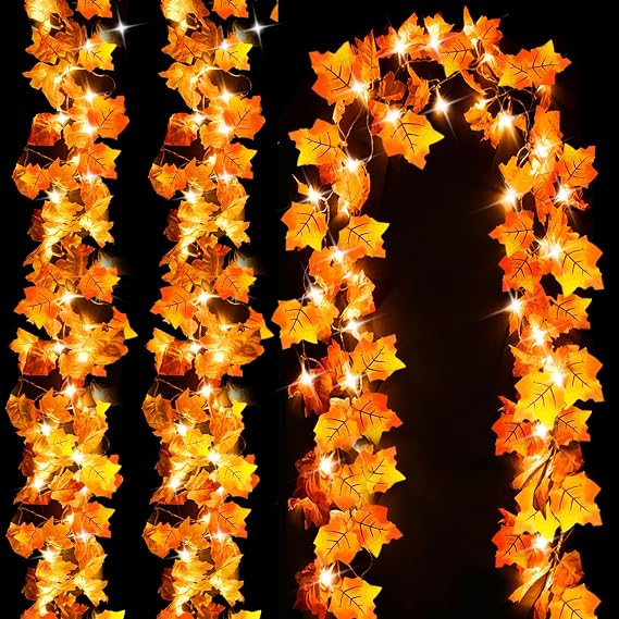 Luditek Fall Decor 3-Pack Fall Garland with Lights, Total 24.6ft 60LED