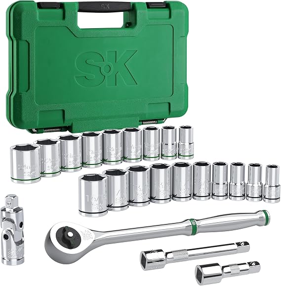 SK 1/2" Drive Socket Set with 216-P Ratchet, 23-Piece, SAE & Metric Sockets