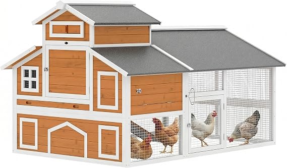 PawHut 79" L Chicken Coop for 6 Chickens with Run 2 Nesting Boxes Orange | Outdoor Wooden Hen House Poultry Cage, Slide-Out Tray, Sliding Rod Door, Roosting Bar, Waterproof Asphalt Roof