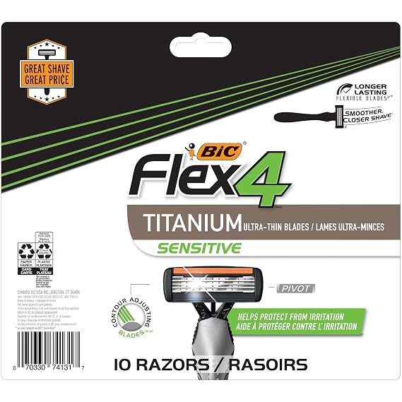 BIC Flex 4 Sensitive Men's Disposable 4-Blade Razors, 10-Pack