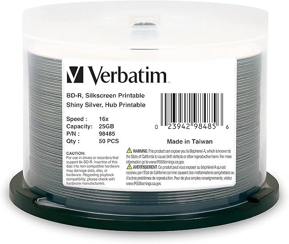 Verbatim 98485 BD-R Optical Disc, Transparent